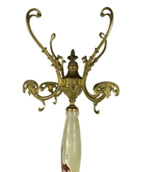 Italian Onyx Marble Brass Hall Tree Coat Hat Rack Eyecatcher Hollywood Regency