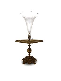 Large Epergne Trumpet Double Vase  Center Table Piece Crystal Ornat Bronze   WOW