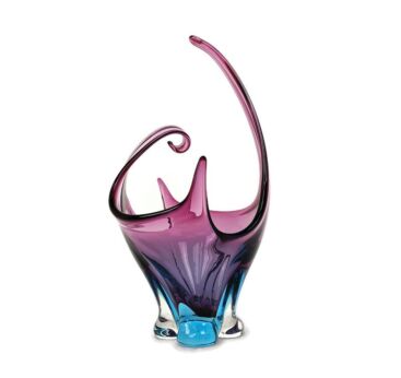 Italian Cranberry Blue Bowl Dish Centerpiece Murano Seguso Art Glass Stunning