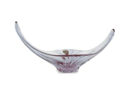 Val St Lambert Clear Light Purple Bowl Dish Centerpiece Art Glass Belgium Marked