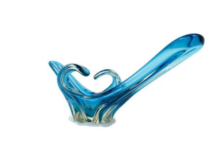Italian Blue Clear Bowl Dish Centerpiece Murano Seguso Art Glass Stunning WOW