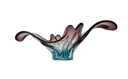 Gorgeous Bowl Dish Centerpiece Cranberry Blue Art Glass Murano Italy Vintage