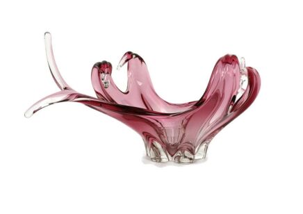 Gorgeous Bowl Dish Centerpiece Cranberry Clear Art Glass Murano Italy Vintage