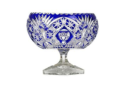 Cobalt Blue Cut To Clear Crystal Centerpiece Bowl Compote Etched Stunning Footed