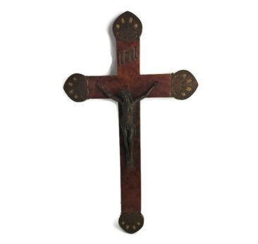 Beautiful Antique hanging Crucifix Cast brass Ornate Wood jesus Christ Crucifixion