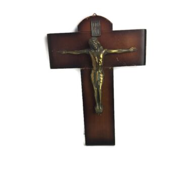 Art Deco Antique Crucifix Modernist Brass Corpus Christianity Jesus Christ Saviour