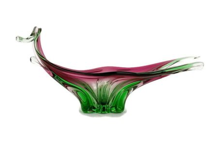 Gorgeous Bowl Dish Centerpiece Cranberry Green Art Glass Murano Italy Vintage