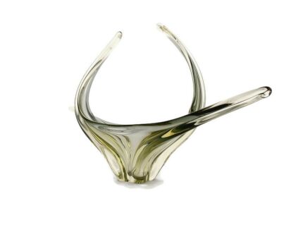 Italian Cranberry green  Bowl Dish Centerpiece Murano Venetia Crystal Vintage