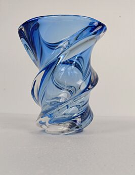 Heavy art glass Vase Val St Lambert Mulette by rene Delvenne 1958 Twisted Glass Blue
