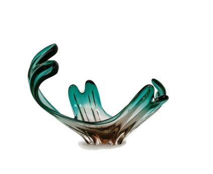 Gorgeous Bowl Dish Centerpiece Brown Green Art Glass Murano Italy Vintage