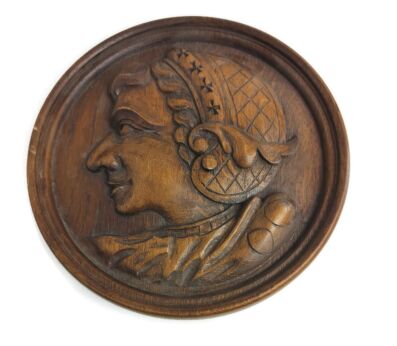 Hand Carved Wood Plate Woman Head Folk Art Signed Verbeke Wall Hanging