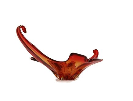 Gorgeous Bowl Dish Centerpiece Red Art Glass Murano Italy Vintage hand Made