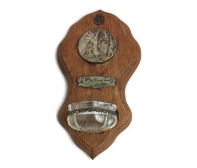 small Holy Water Font Vessel, Wood, glass, wall hanging France, Lourdes, lovely