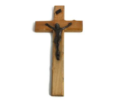 Small Hanging Crucifix Wood Vintage Brass Corpus Christi Christianity 