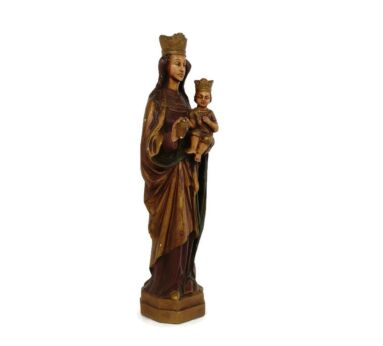 Statue Our Lady of Tongeren Black Madonna Infant Jesus Grapes Collector Plaster