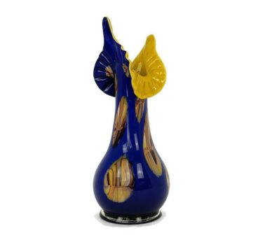 Vintage Art Glass Italy Murano Hand Made Blue Yellow Modernist Gorgeous