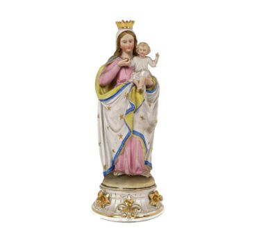 French Antique Bisque Statue  Virgin Mary Lady Madonna Infant Jesus Beautiful France