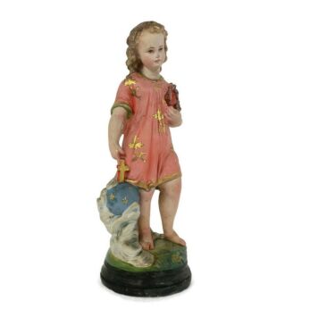 Statue Infant Jesus Santo Nino Plaster Chapel Collector Gorgeous Wreath Antique