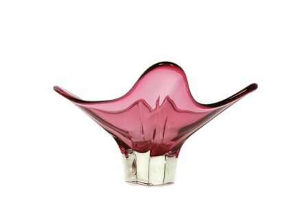 Val St Lambert Belgium Bowl Dish Centerpiece Cranberry Marked Art Glass Art Deco