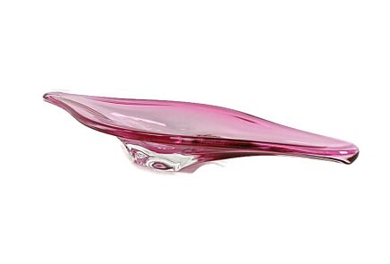 Murano Italy Bowl Dish Centerpiece Cranberry Clear Art Glass  Gorgeous Vintage