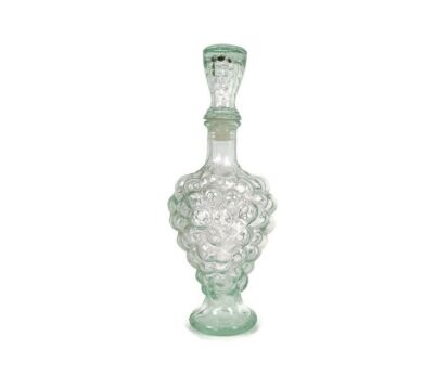Vintage Clear Greenish Pressed Glass Genie Bottle Stopper Decanter Grapes Lidded Italy 