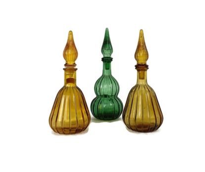 three empoli Italian small bottles brown amber green vintage set of 3 