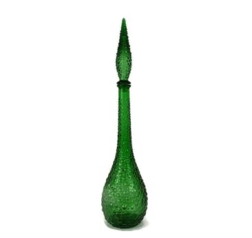 Vintage Art Bubbled Glass Green Empoli Bottle Italian Decorative  Pop Art 