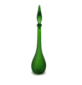 Vintage Art Bubbled Glass Hobnails Green Empoli Bottle Italian Decorative  Pop Art  Collector