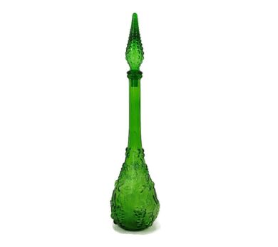 Vintage Art Bubbled Glass Grapes  Green Empoli Bottle Italian Decorative  Pop Art 