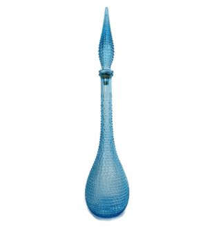 Vintage Art Hobnails Glass  Light Blue Azzurro Empoli Bottle Italian Decorative 