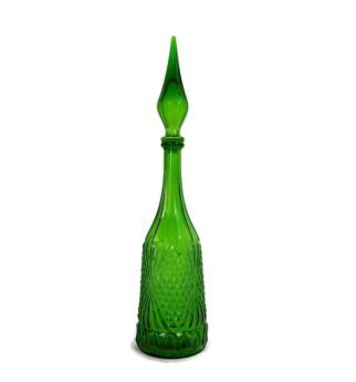 Vintage Art Hobnails Glass Funky Green Empoli Bottle Italian Decorative