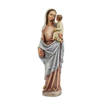 Statue Our Lady of Tongeren Black Madonna Infant Jesus Grapes Polychrome HTF Stoneware