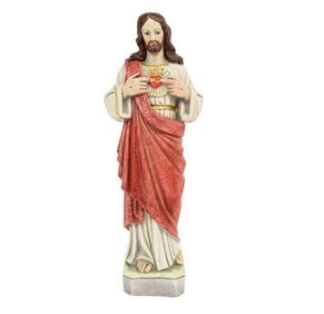Statue Jesus Christ Savior Holy  Sacred Heart Stoneware Polychrome HTF Collector  
