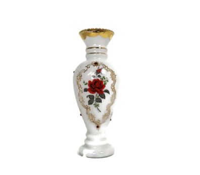 vintage vase cased glass white red Roses stones Large 