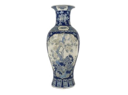 Chinese Porcelain Vintage Vase Blue White Trees Flowers Gorgeous