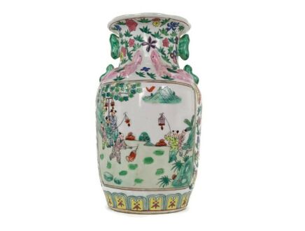 Chinese Porcelain Vintage Family Rose Vase Polychrome Children Playing in garden beautiful