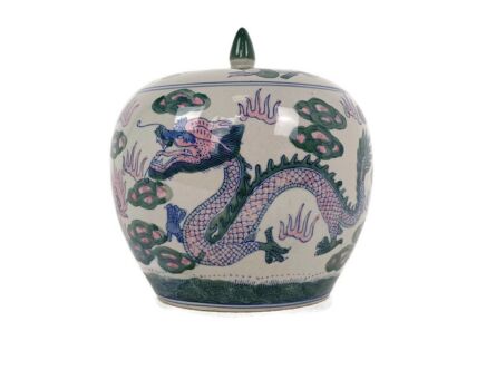 Chinese Porcelain Vintage  Vase Polychrome Birds Ginger Jar  Lucky Dragon