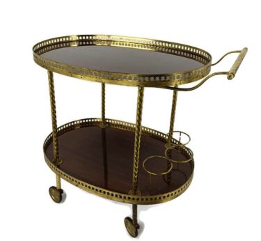 Bar Cocktail Tea Entertainment Cart Trolley Kitchen Island Veneer Brass Vintage