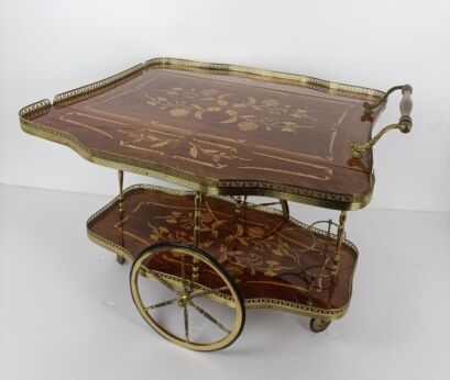 Retro Bar Cocktail Tea Entertainment Cart Trolley Inlay Marquetry Gate leg Italy Rare Form