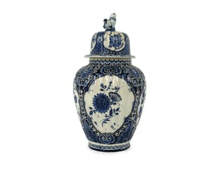 Large Royal Sphinx Maastricht Delft Vase Urn Marked Blue White Foo Dog  Beautiful