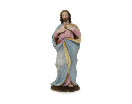 Statue Bisque Porcelain Jesus Christ Saviour Holy Sacred Heart Polychrome Antique