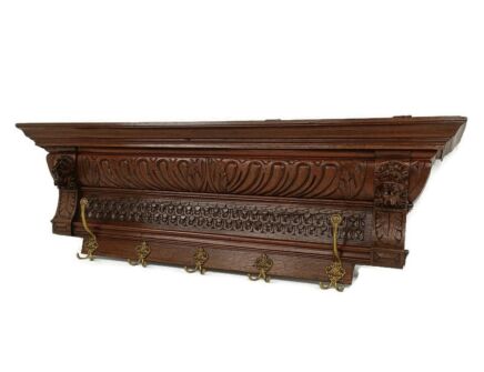 Hand Carved Wood Coat Hat Kitchen Hallway Rack Gorgeous Ornate Carvings Lion Heads