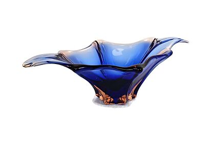Italian Cranberry Blue Bowl Dish Centerpiece Murano Seguso Art Glass Modernist small 