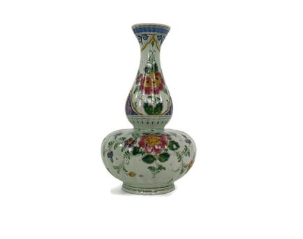 Delft Holland Polychrome Porcelain  Vase Floral design Marked Polychrome bulb Vase