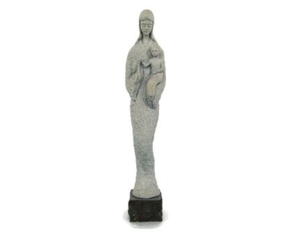 Virgin Mary Madonna Holy Mother Infant Child Plaster Statue on granite base Modernist  Signed