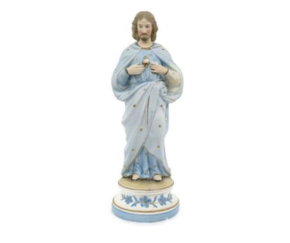 Antique  Statue Bisque Porcelain Jesus Christ Saviour Holy Sacred Heart 