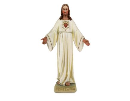Large Statue Jesus Christ Sacred Heart Open arms Polychrome French Venez chez Moi 