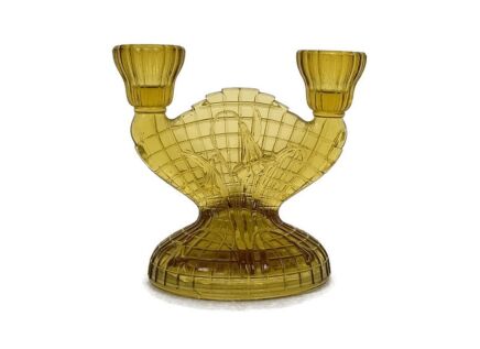 amber colored double candelabra candle holder antique art deco rare 