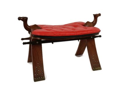 Vintage Bedouin Camel Saddle  Hide Footstool Ottoman Rare Wonderful Brass Trims Reversible
