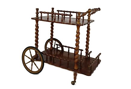Bar Cocktail Tea Cart Trolley Mid Century Modern Kitchen Island Ornate Barley twist Wood  